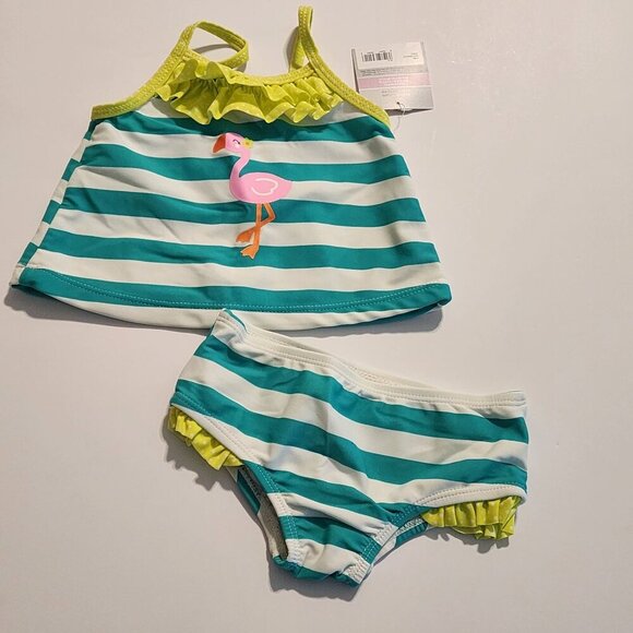 New Carter's baby girl 6-9 months 2 pc swimsuit Flamingo - Picture 1 of 6